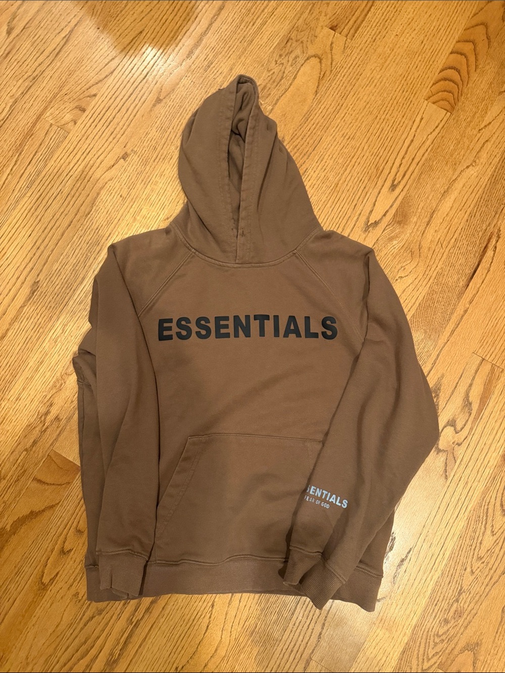 Fear of God Essentials Brown Pullover Hoodie with Bold Front Logo